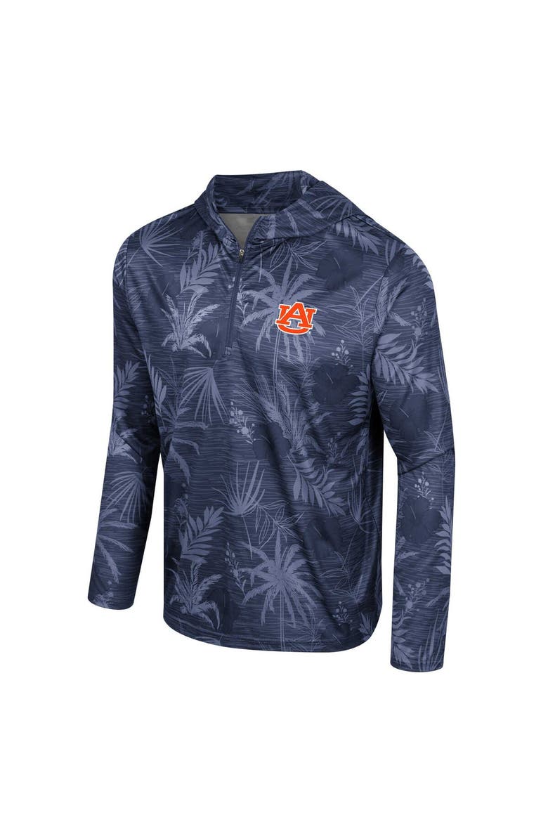 Men's Colosseum Navy Auburn Tigers Palms Printed Lightweight Quarter-Zip Hooded Top, Alternate, color, Navy