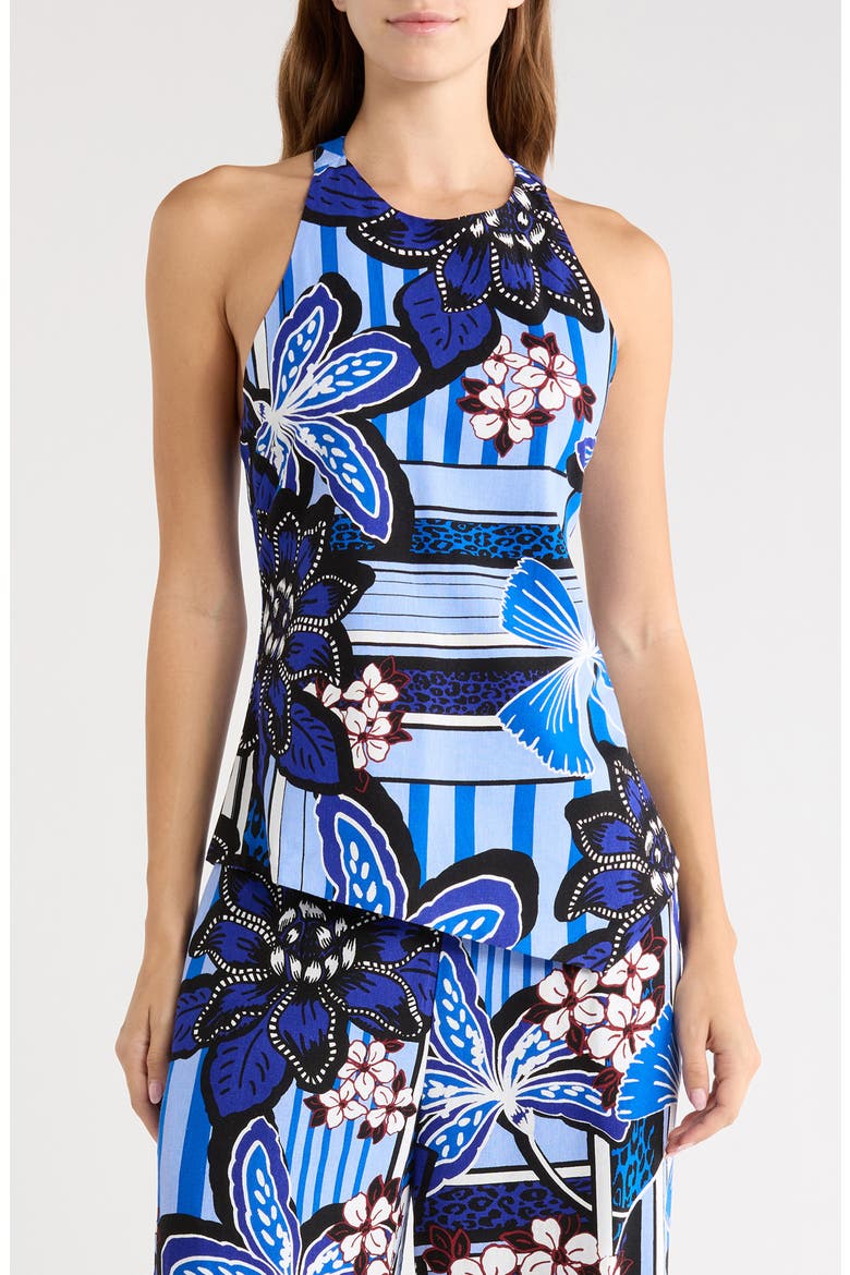 Jabi Floral Myla Halter Asymmetric Hem Top, Main, color, BROWN-BLUES