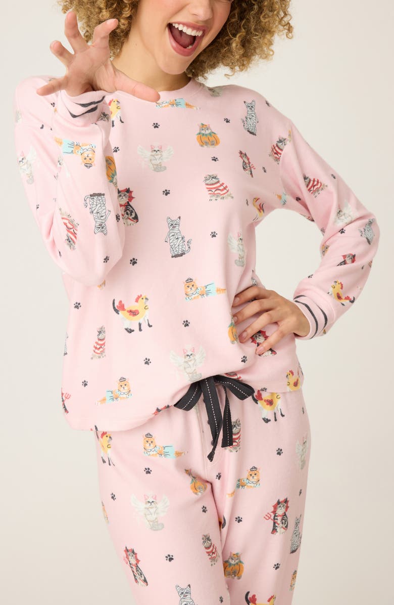 PJ Salvage Feline Spooky Pajamas, Alternate, color, Ballet Pink