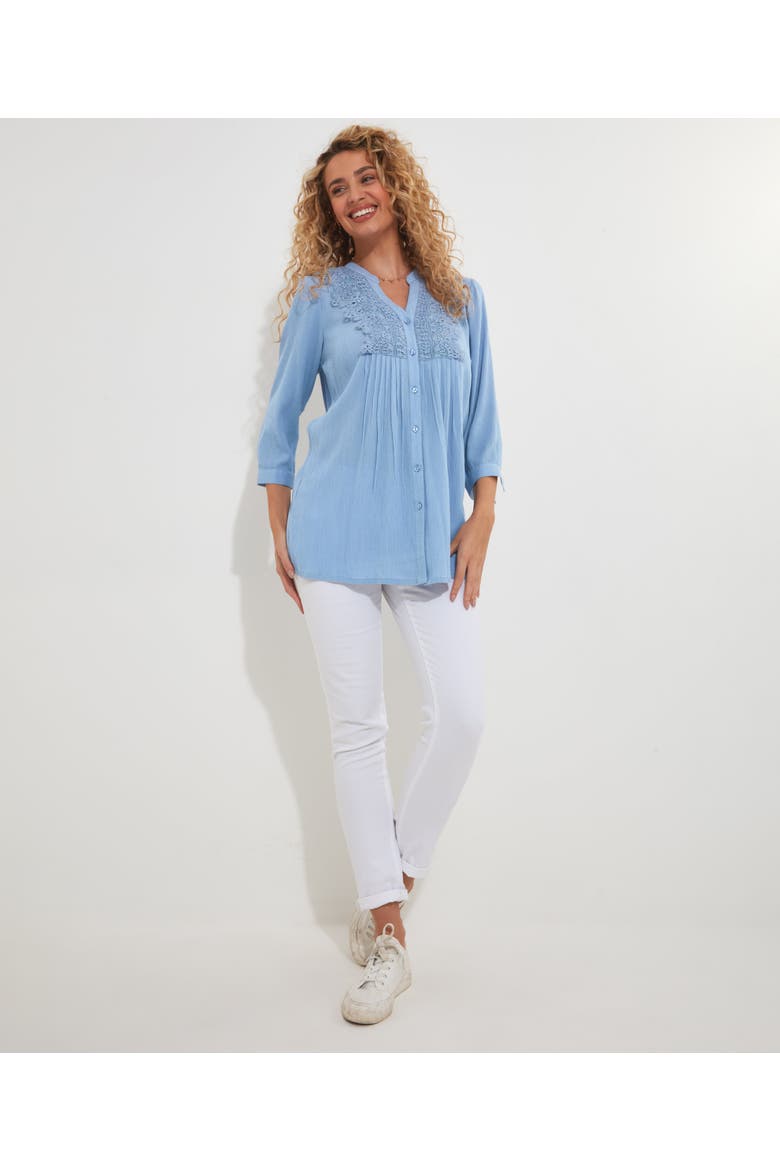 Crochet Trim Pintuck Shirt, Alternate, color, ALASKAN BLUE