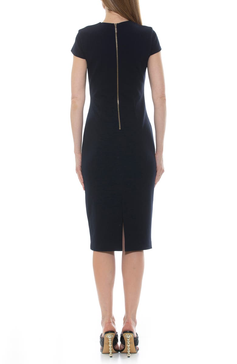 Alexia Admor Janine Crewneck Draped Midi Sheath Dress, Alternate, color, Navy