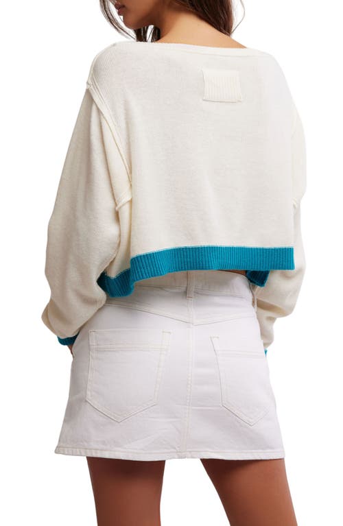 Free People Into The Blue Stripe Crop Sweater In Tropical Blue Combo