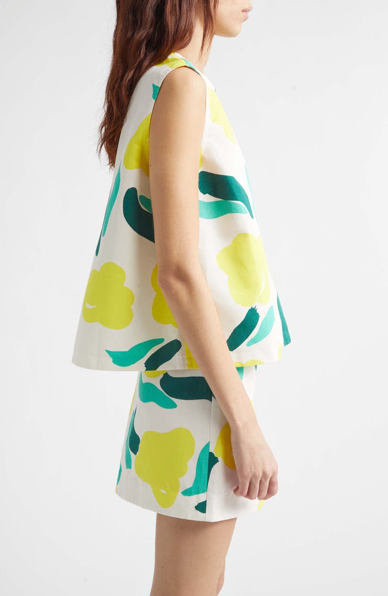 Marimekko Erilasia Lemmitty Floral Cotton & Linen Top, Alternate, color, Off White Yellow Green