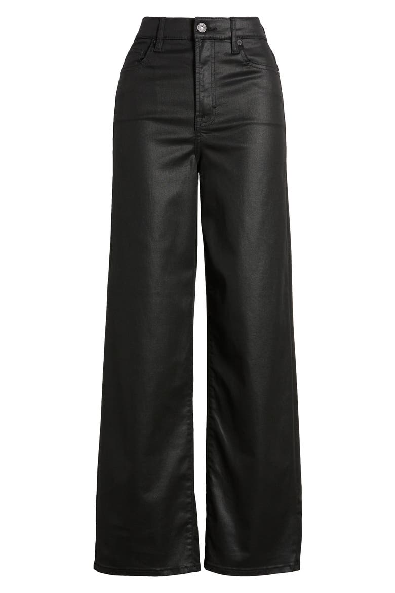 Coated Wide Leg Dad Jeans, Alternate, color, BLACK