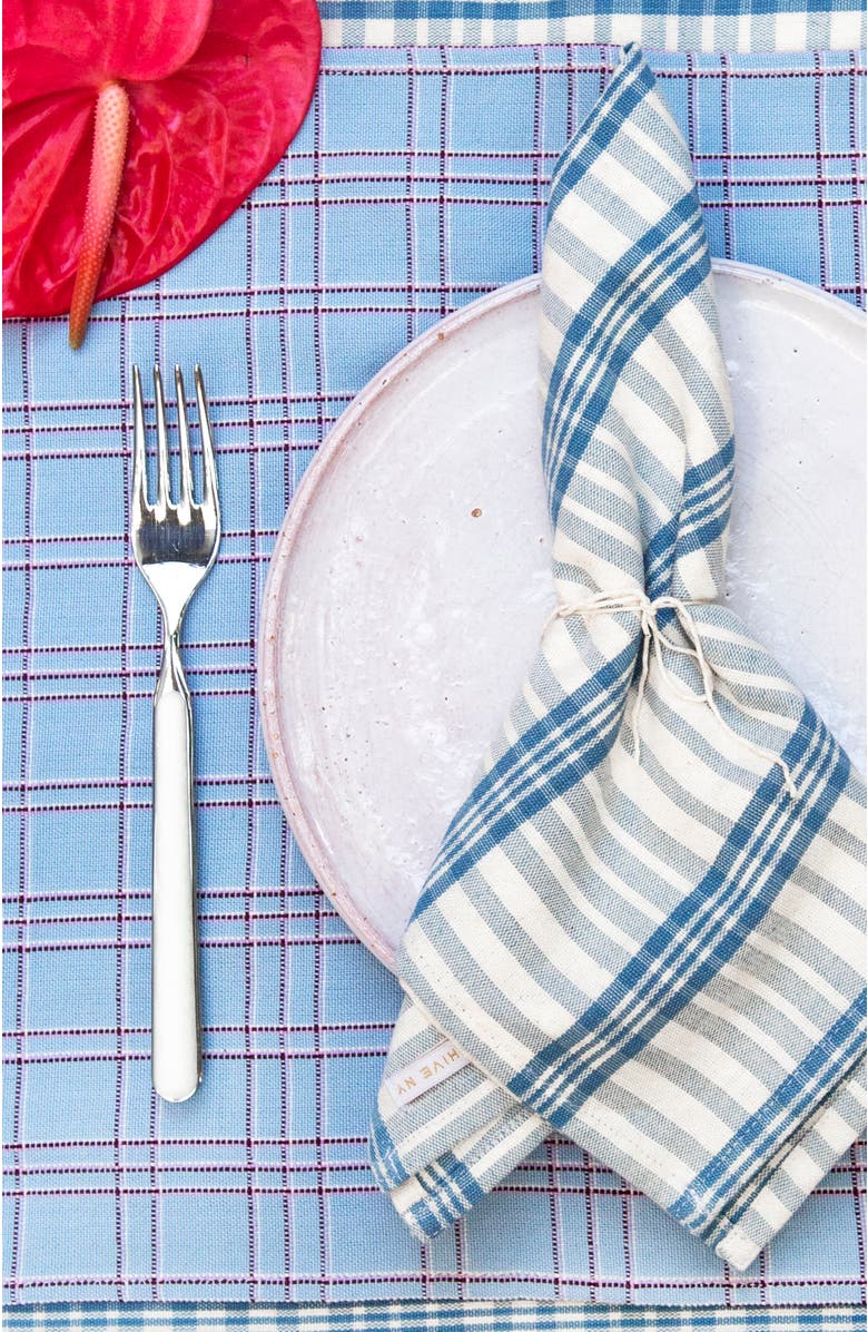 Archive New York Chiapas Handwoven Plaid Cotton Table Runner, Alternate, color, Blue