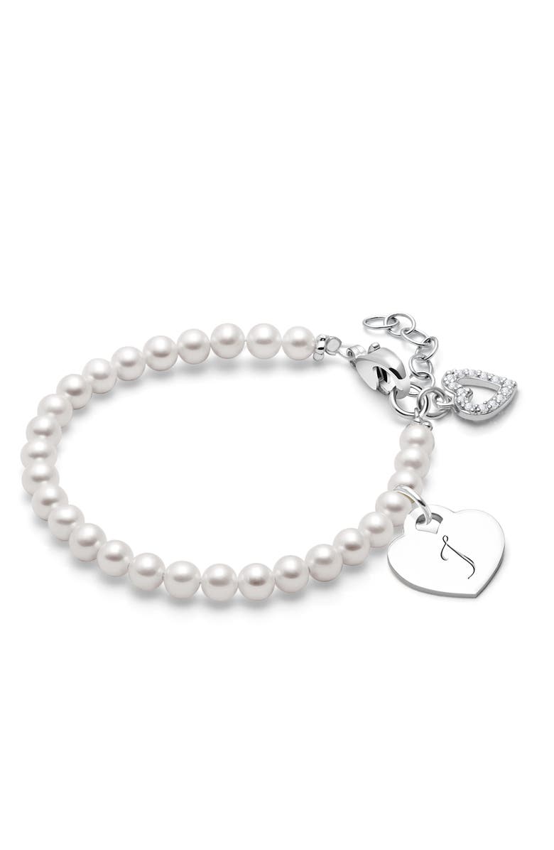Tiny Blessings Sterling Silver 4mm Cultured Pearls & Engraved Initial 6.25" Bracelet, Main, color, Silver - M