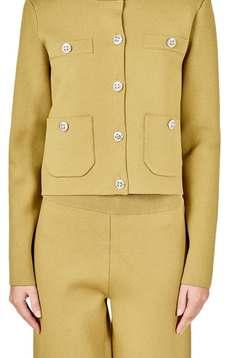 Endless Rose Rhinestone Cardigan, Alternate, color, Mustard Green