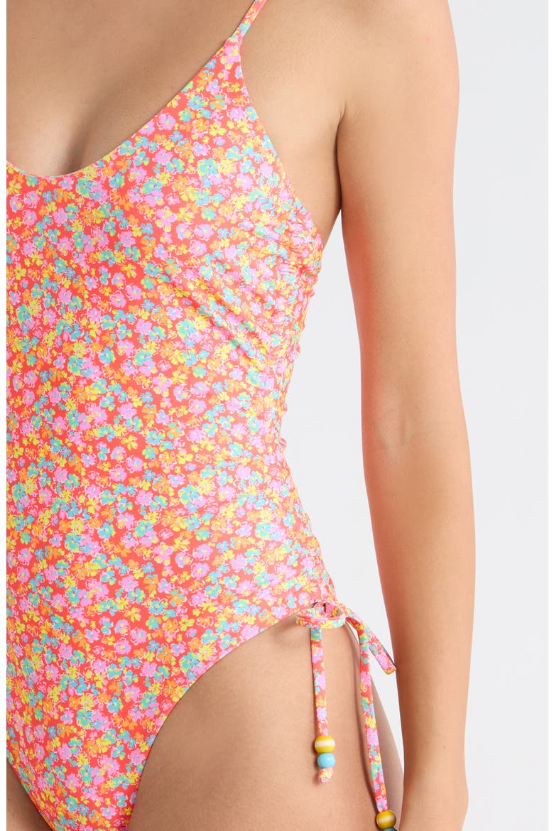 Ruched Cinched Tie One-Piece Swimsuit, Alternate, color, BUBBLE POP