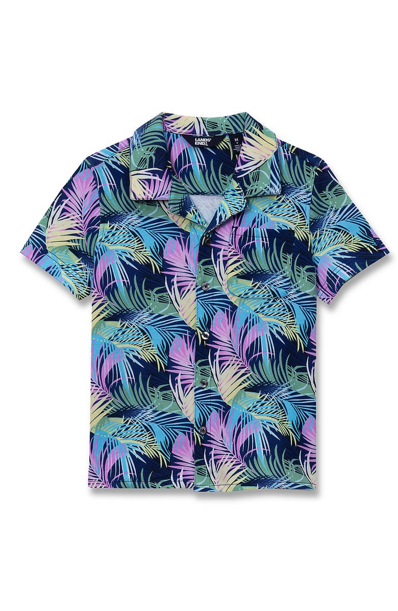 Lands' End Boys Short Sleeve Slub Camp Shirt, Main, color, Palm/Sunny Lime