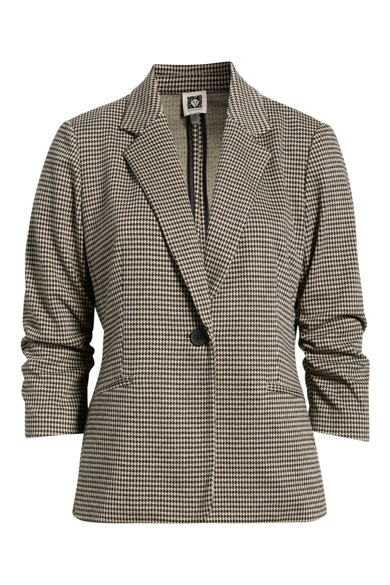 Scrunch Sleeve Houndstooth Blazer, Alternate, color, ANNE BLACK/ VICUNA