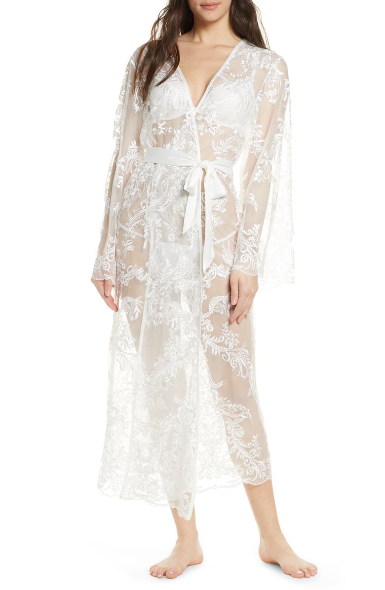 Homebodii Madeleine Long Lace Robe, Main, color, 
