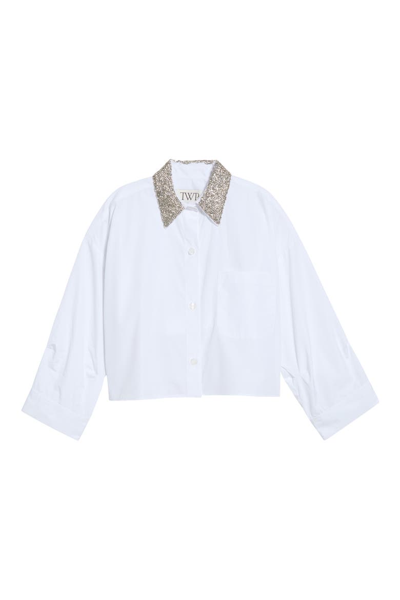 Beaded Collar Button-Up Shirt, Main, color, WHITE