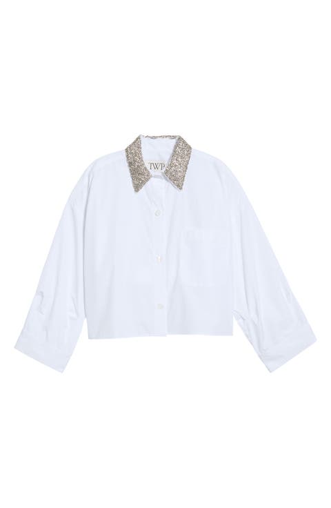Beaded Collar Button-Up Shirt