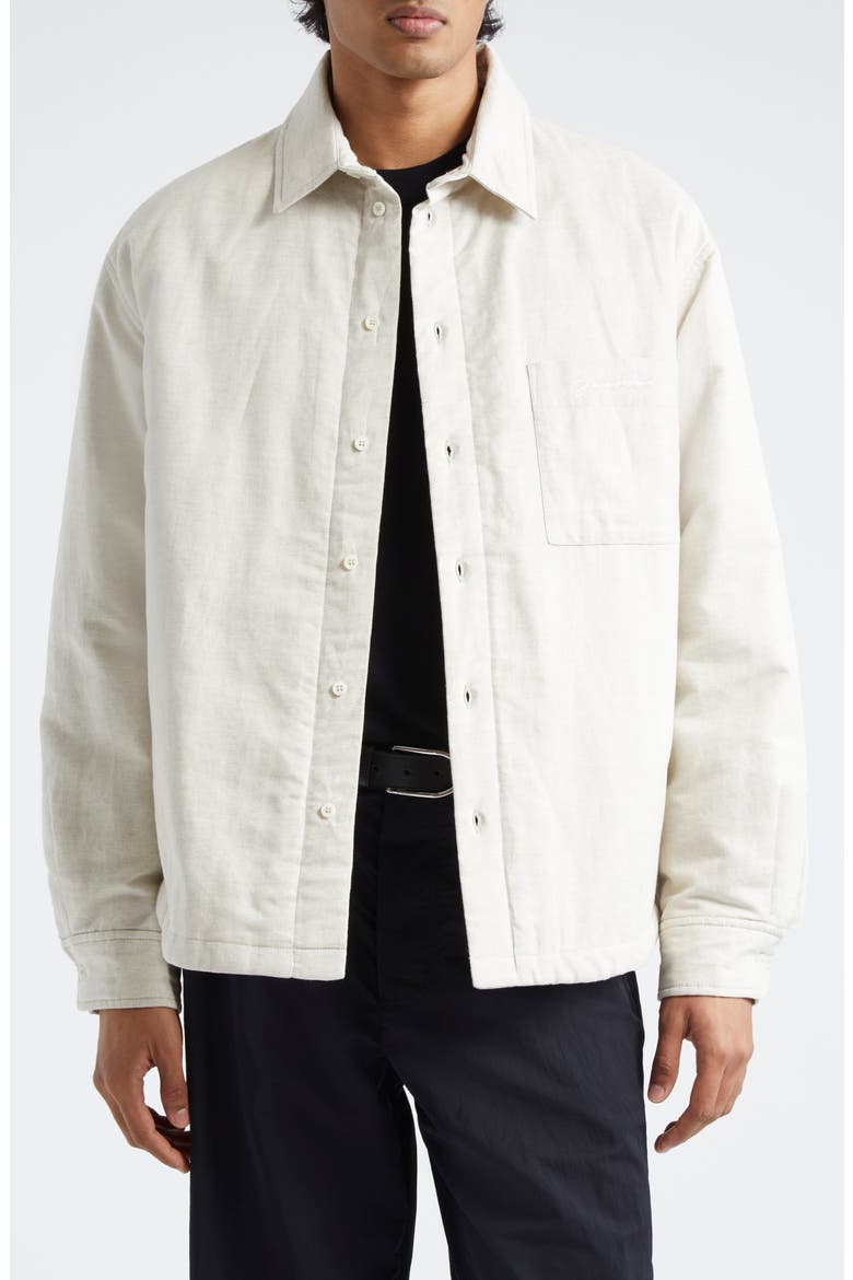 La Chemise Boulanger Padded Cotton & Linen Overshirt, Main, color, LIGHT BEIGE