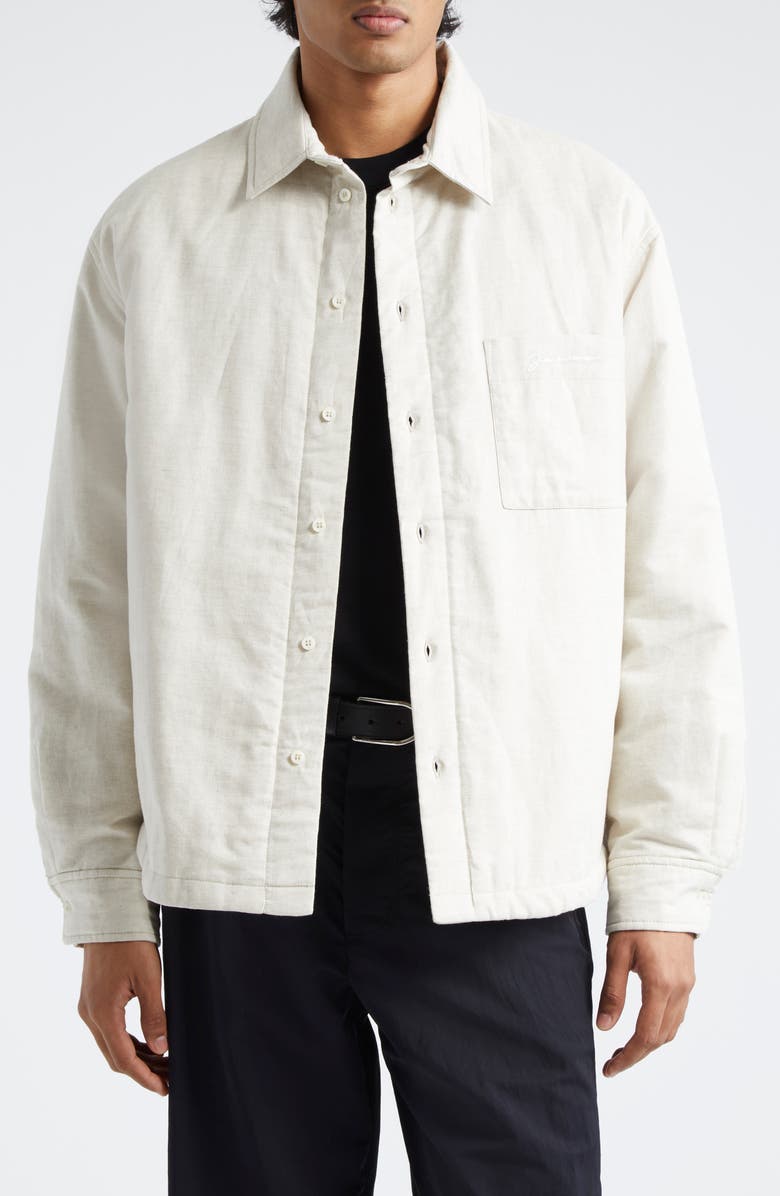 Jacquemus La Chemise Boulanger Padded Cotton & Linen Overshirt, Main, color, Light Beige