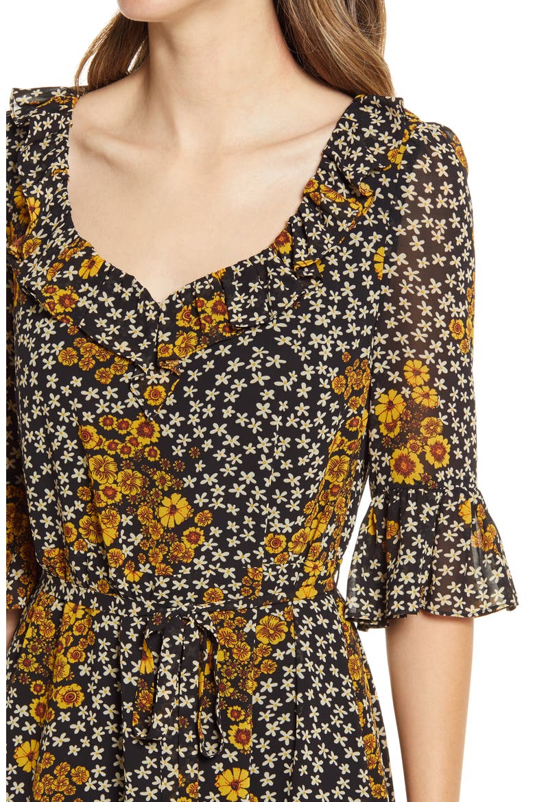 Floral Ruffle Georgette A-Line Dress, Alternate, color, DAISY