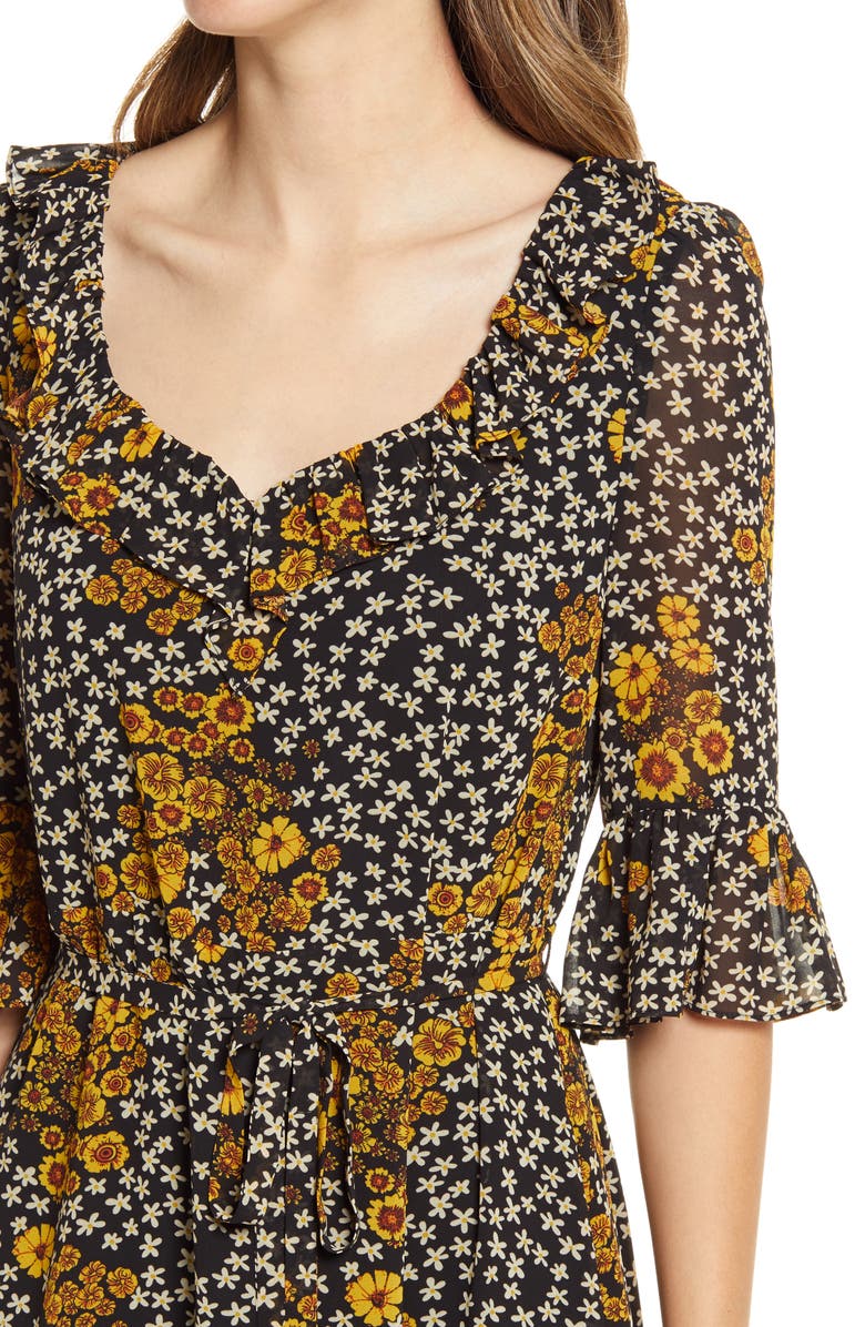 Sam Edelman Floral Ruffle Georgette A-Line Dress, Alternate, color,