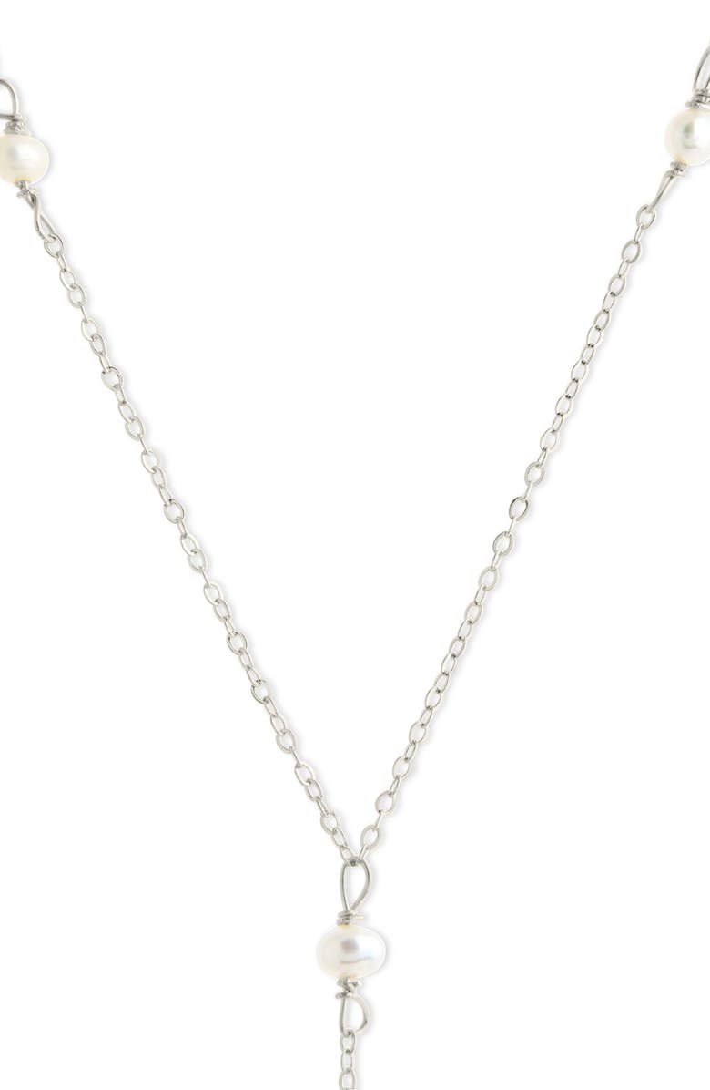 Sterling Forever Freshwater Pearl Station Y-Necklace, Alternate, color,