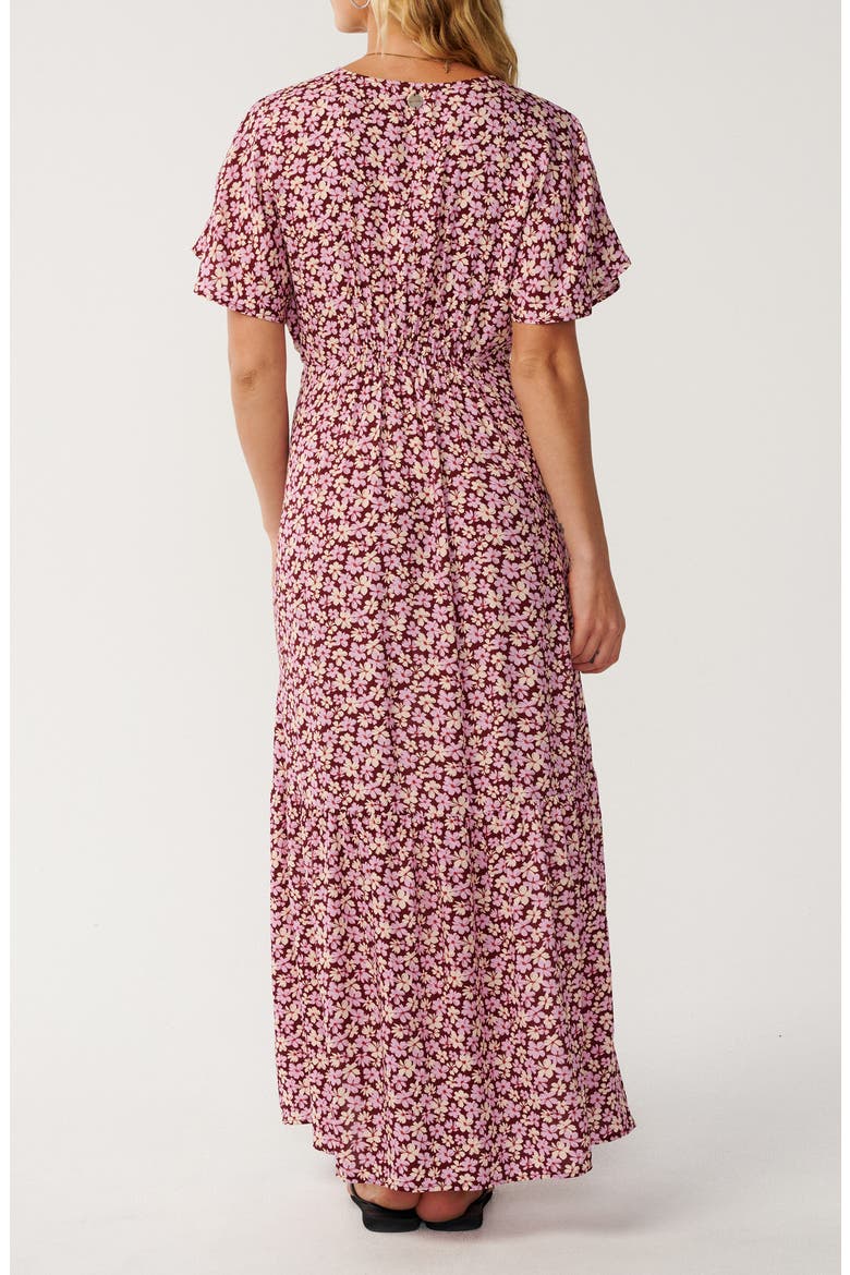 Party Wave Floral Print Maxi Dress, Alternate, color, DARK PLUM
