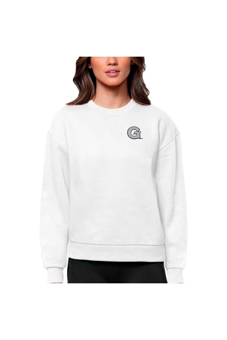 Women's Antigua White Georgetown Hoyas Logo Victory Crewneck Pullover Sweatshirt, Main, color, White