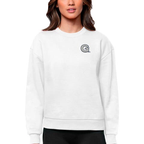 Women's Antigua White Georgetown Hoyas Logo Victory Crewneck Pullover Sweatshirt