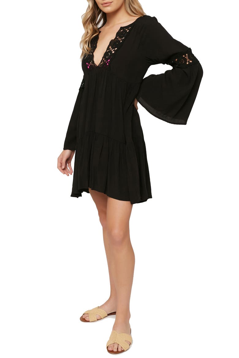 Saltwater Solids Long Sleeve Cover-Up Tunic Dress, Alternate, color, BLACK