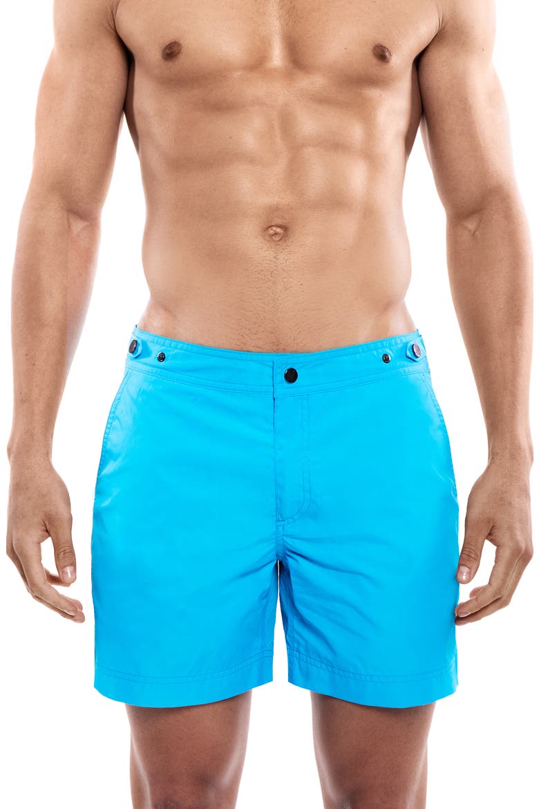 Elvio Tailored Solid Hybrid Swim Trunks, Main, color, BLUE