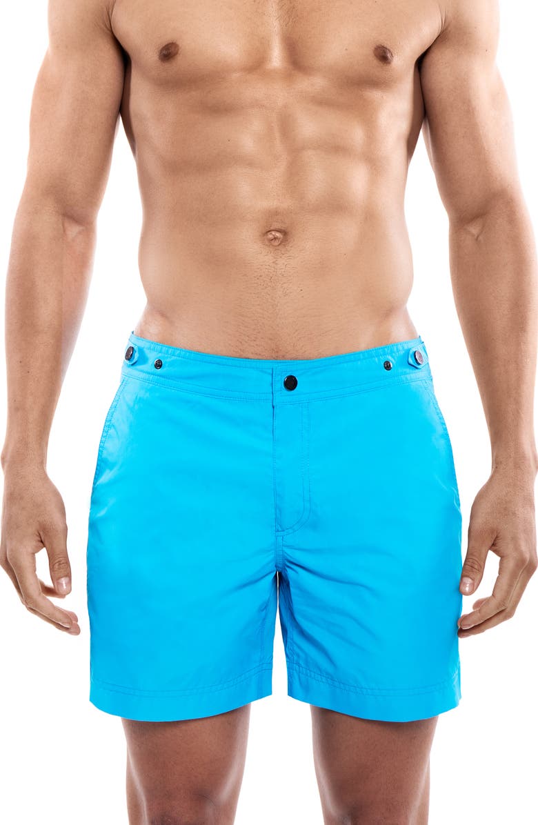 PRINCE & BOND Elvio Tailored Solid Hybrid Swim Trunks, Main, color, 