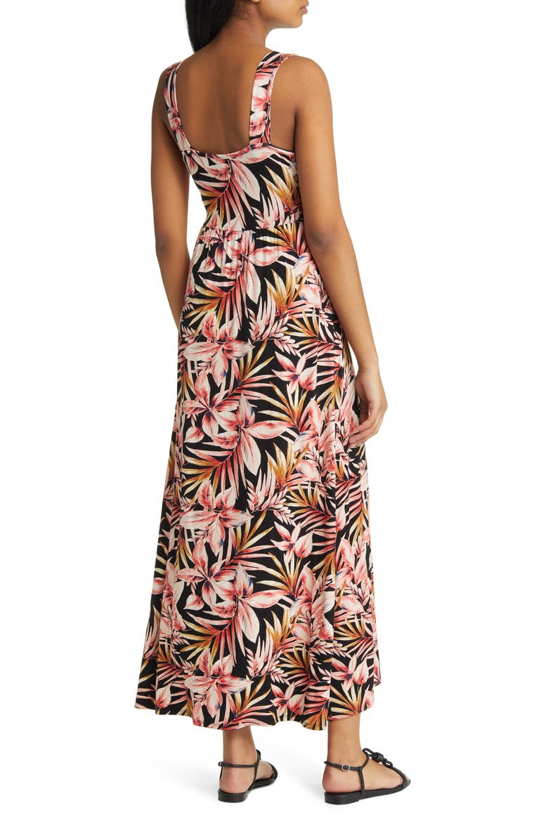 Palm Print Surplice V-Neck Knit Maxi Dress, Alternate, color, BLACK/ MARSALA
