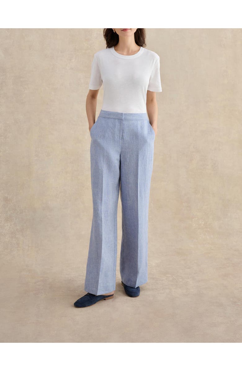 HOBBS LONDON Estella Mid-Rise Wide-Leg Linen Trousers, Alternate, color, Blue White
