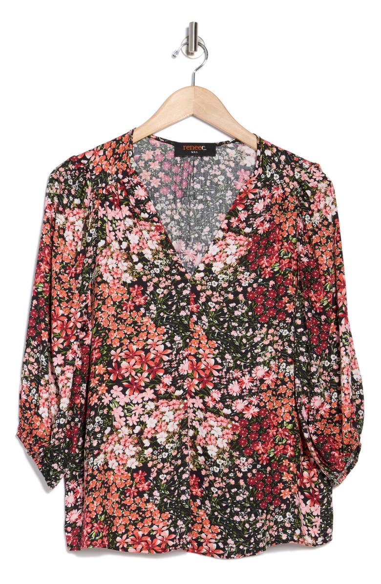Renee C Floral V-Neck Long Sleeve Top, Alternate, color, 