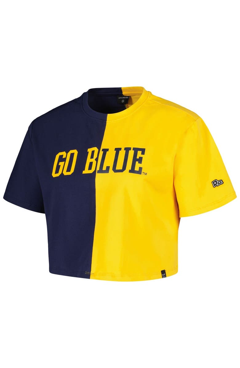 Hype and Vice Women's Hype and Vice Navy/Maize Michigan Wolverines Color Block Brandy Cropped T-Shirt, Alternate, color,