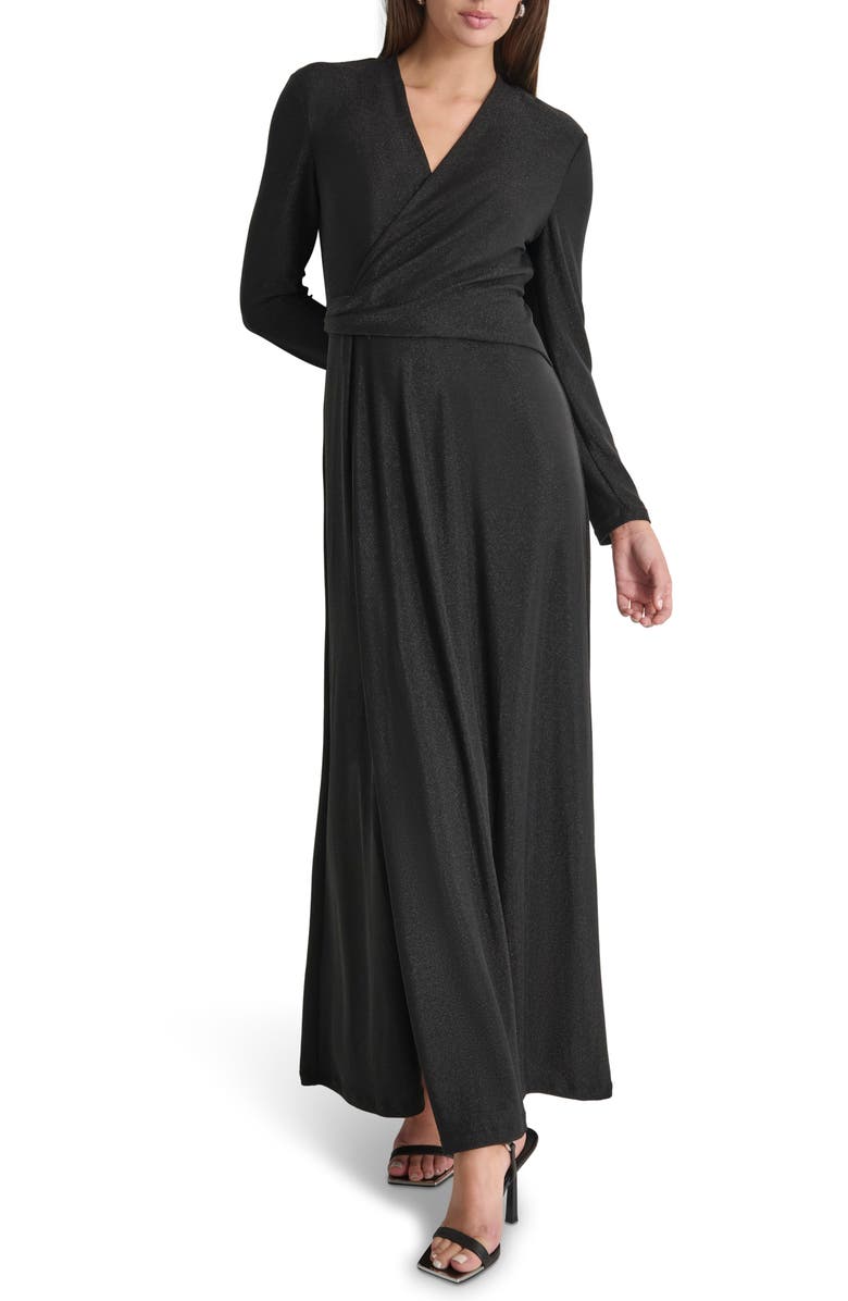 DKNY Long Sleeve A-Line Dress, Main, color, Black/ Black