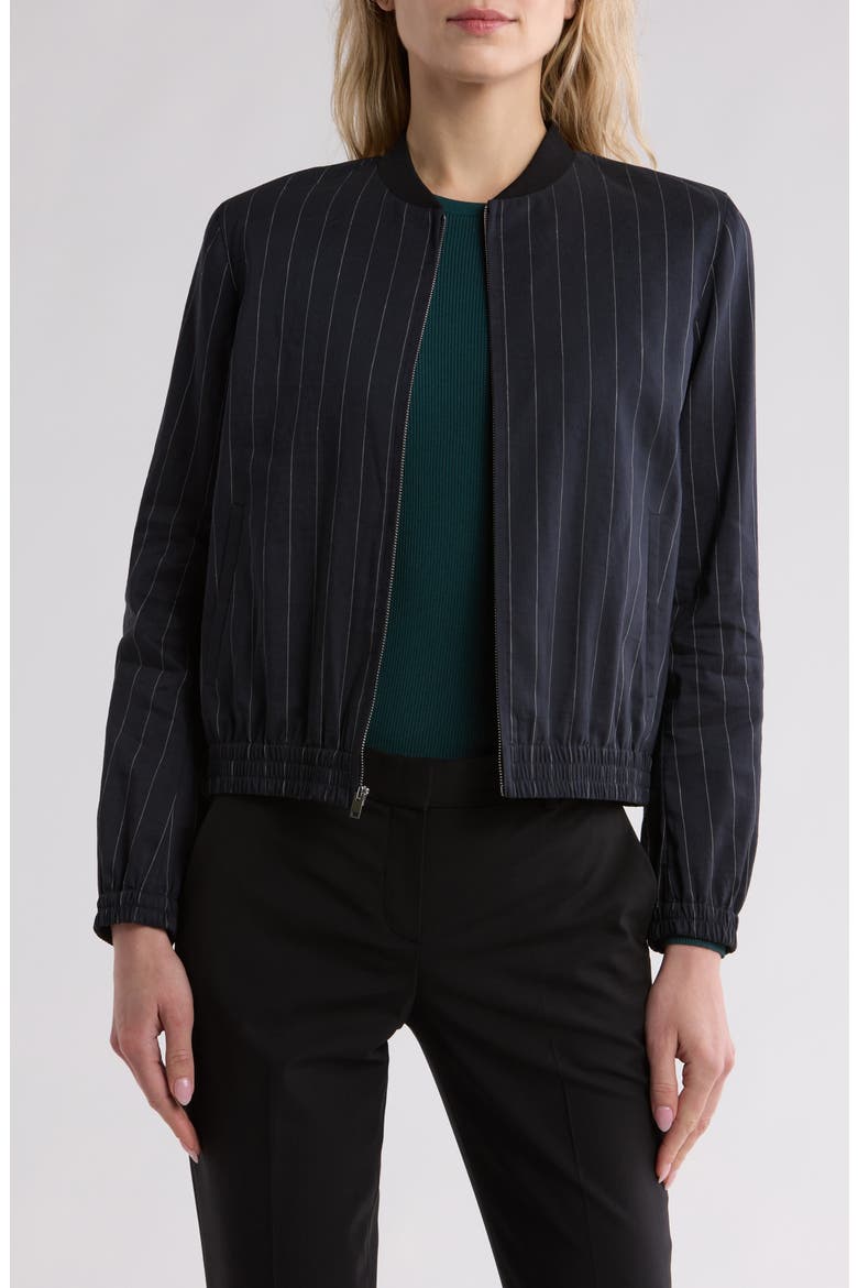 Baharah Pinstripe Bomber Jacket, Main, color, NAVY MULTI
