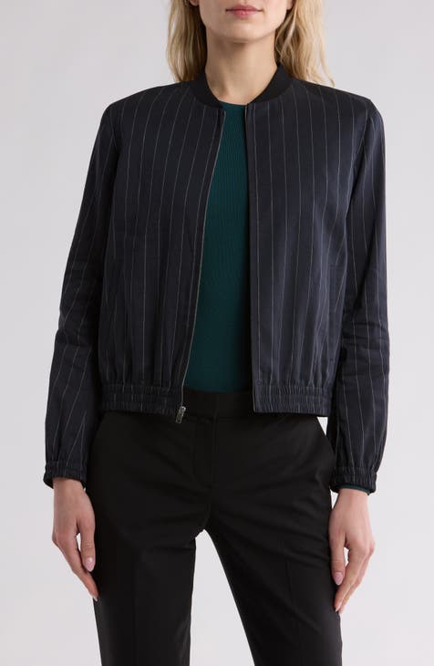 Baharah Pinstripe Bomber Jacket