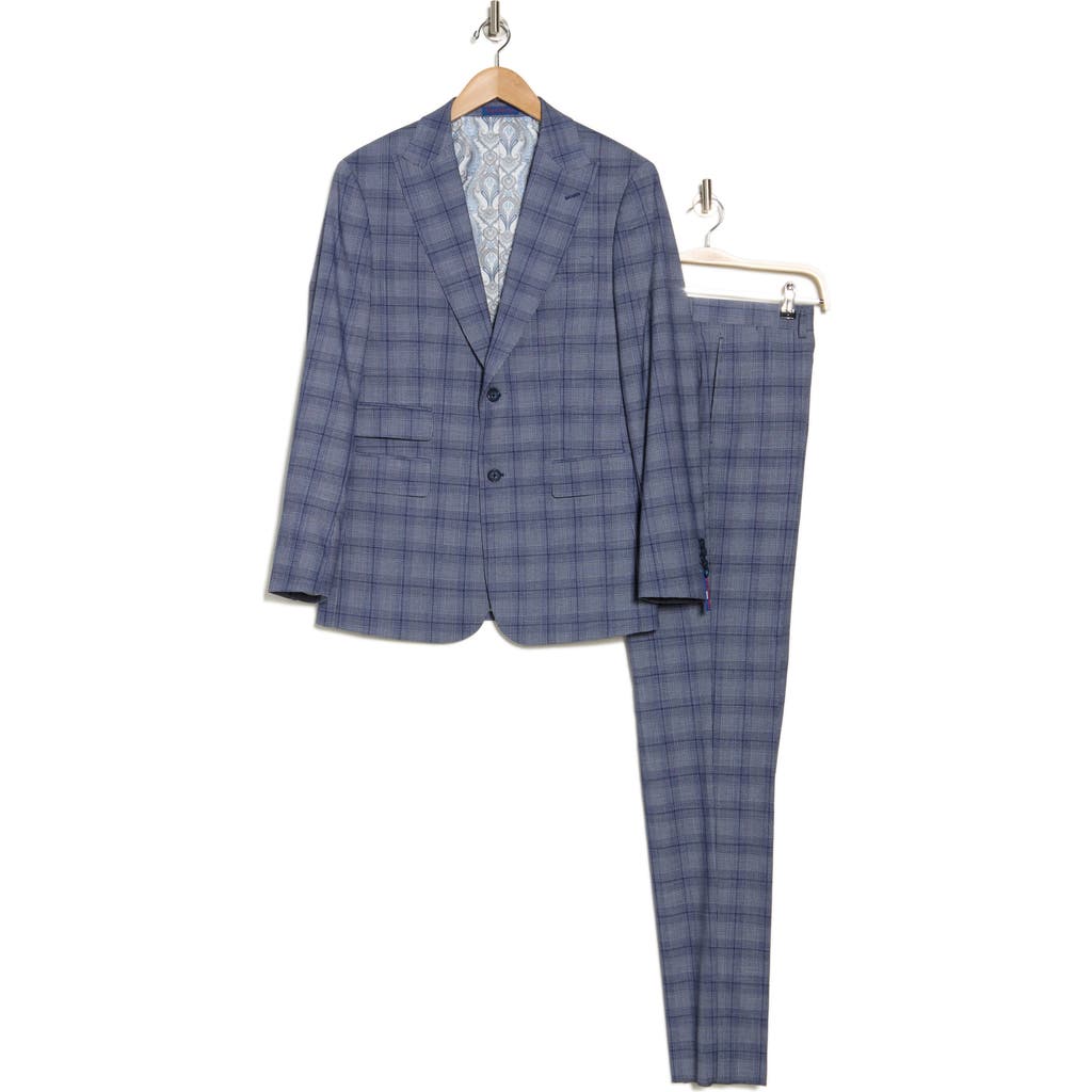 English Laundry Plaid Navy Mélange Suit In Navy