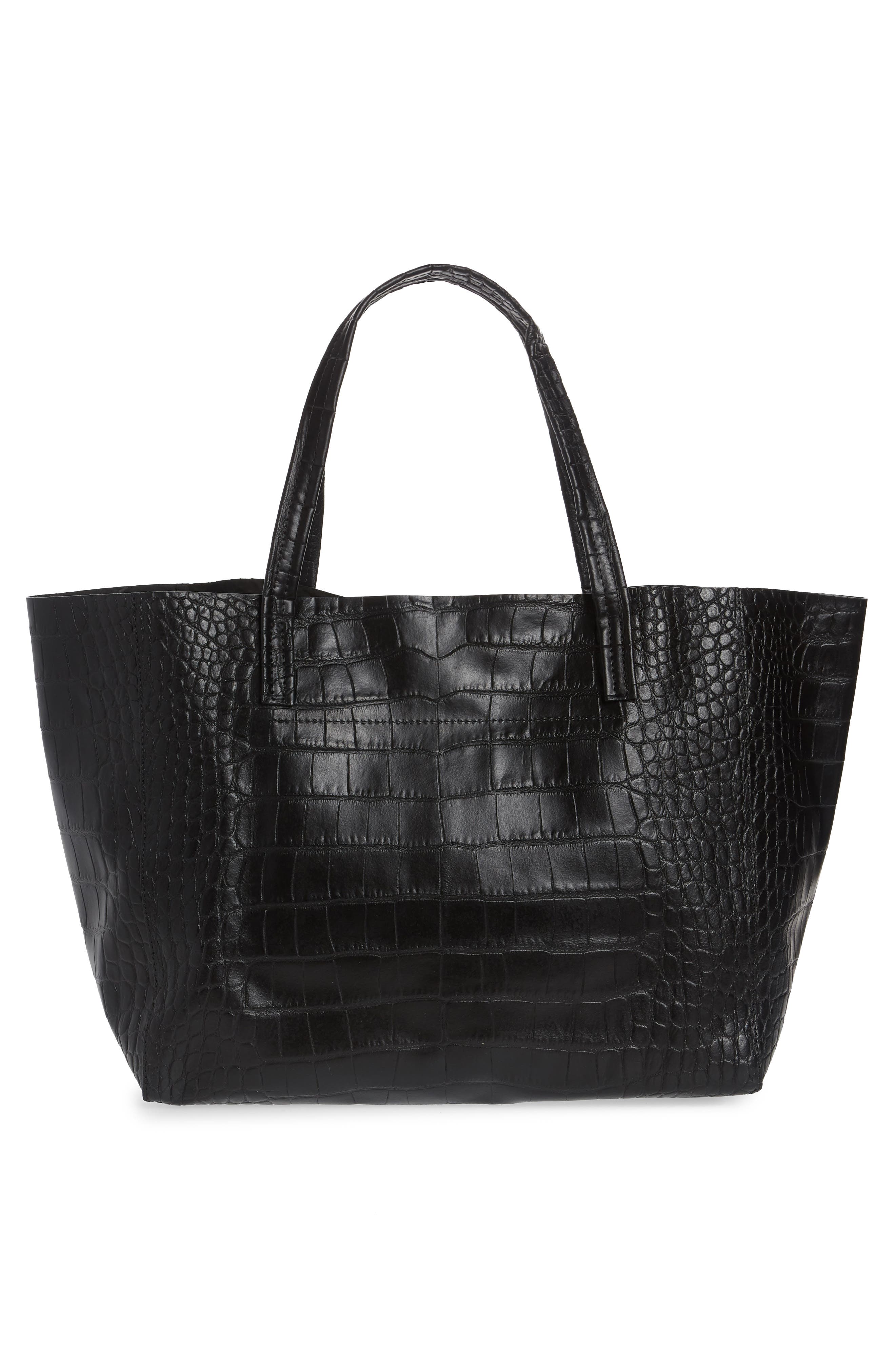 Violet Croc Embossed Leather Tote, Alternate, color, BLACK