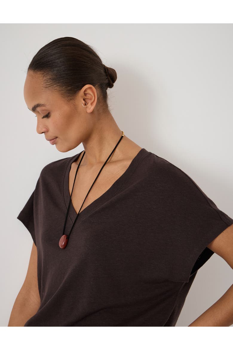 Rosalia Linen Blend V-Neck T-Shirt, Alternate, color, Fudge Brown
