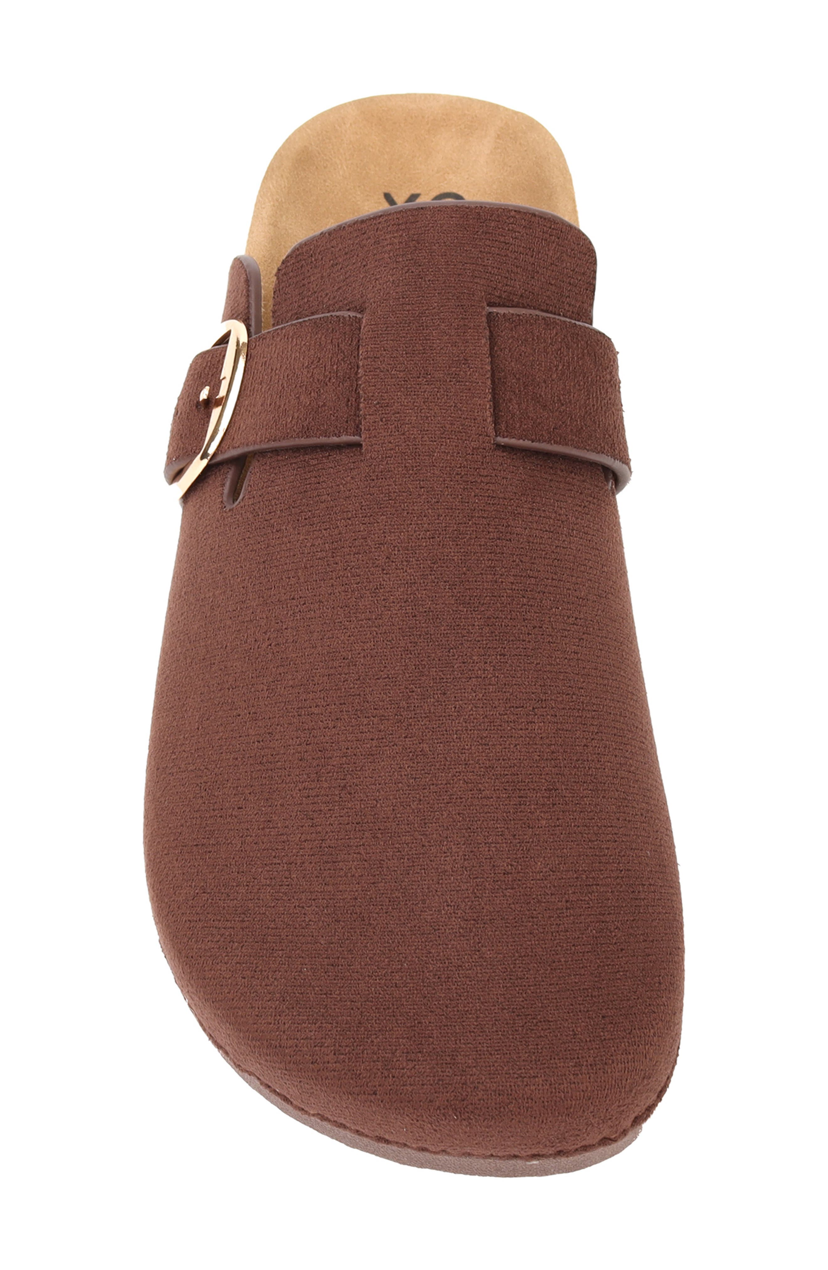 Gila Faux Suede Buckle Clog, Alternate, color, BROWN