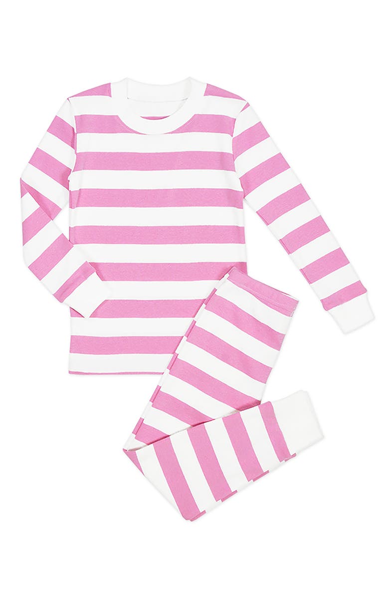 Sara’s Prints Organic Cotton Long John PJ 2-Piece Set, Main, color, Pink White Wide Stripe