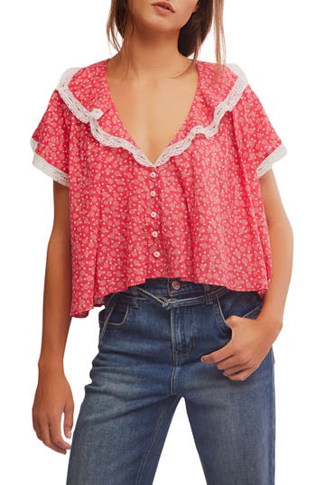 Shop Free People Truly Yours Print Collar Crop Shirt