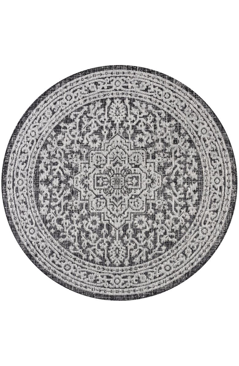JONATHAN Y Sinjuri Medallion Textured Weave Indoor/Outdoor Round Area Rug, Alternate, color, Gray/Black