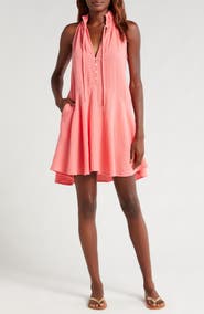 Elan Button Front Cotton Cover-Up Minidress