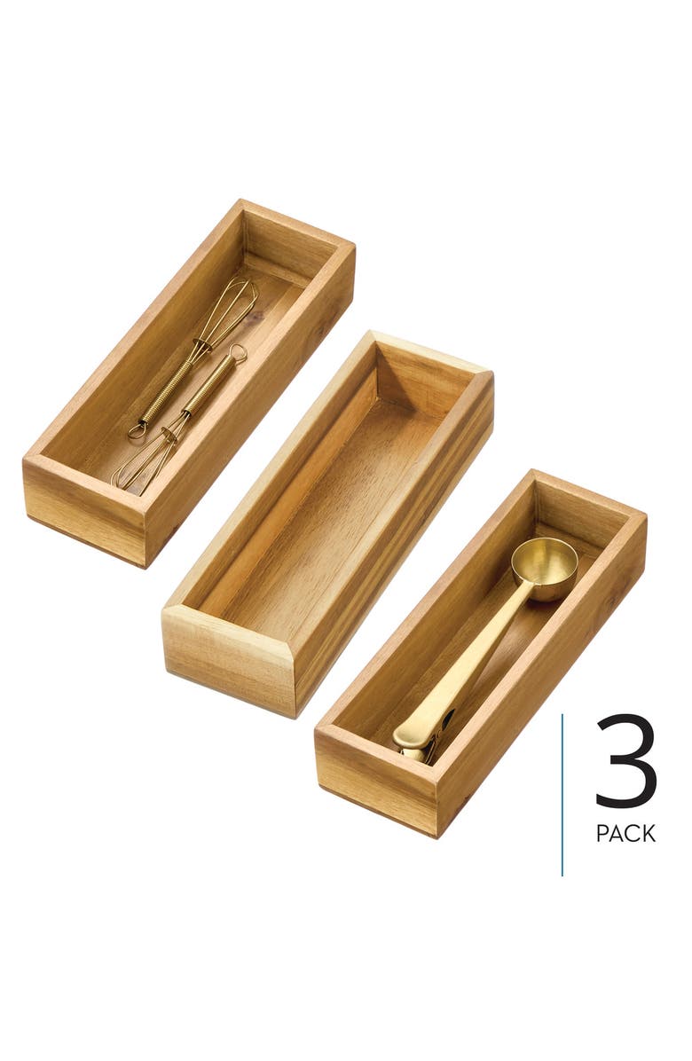 iDesign Acacia Wood Kitchen Drawer Organizer - Set of 3 - Natural, Alternate, color, Natural
