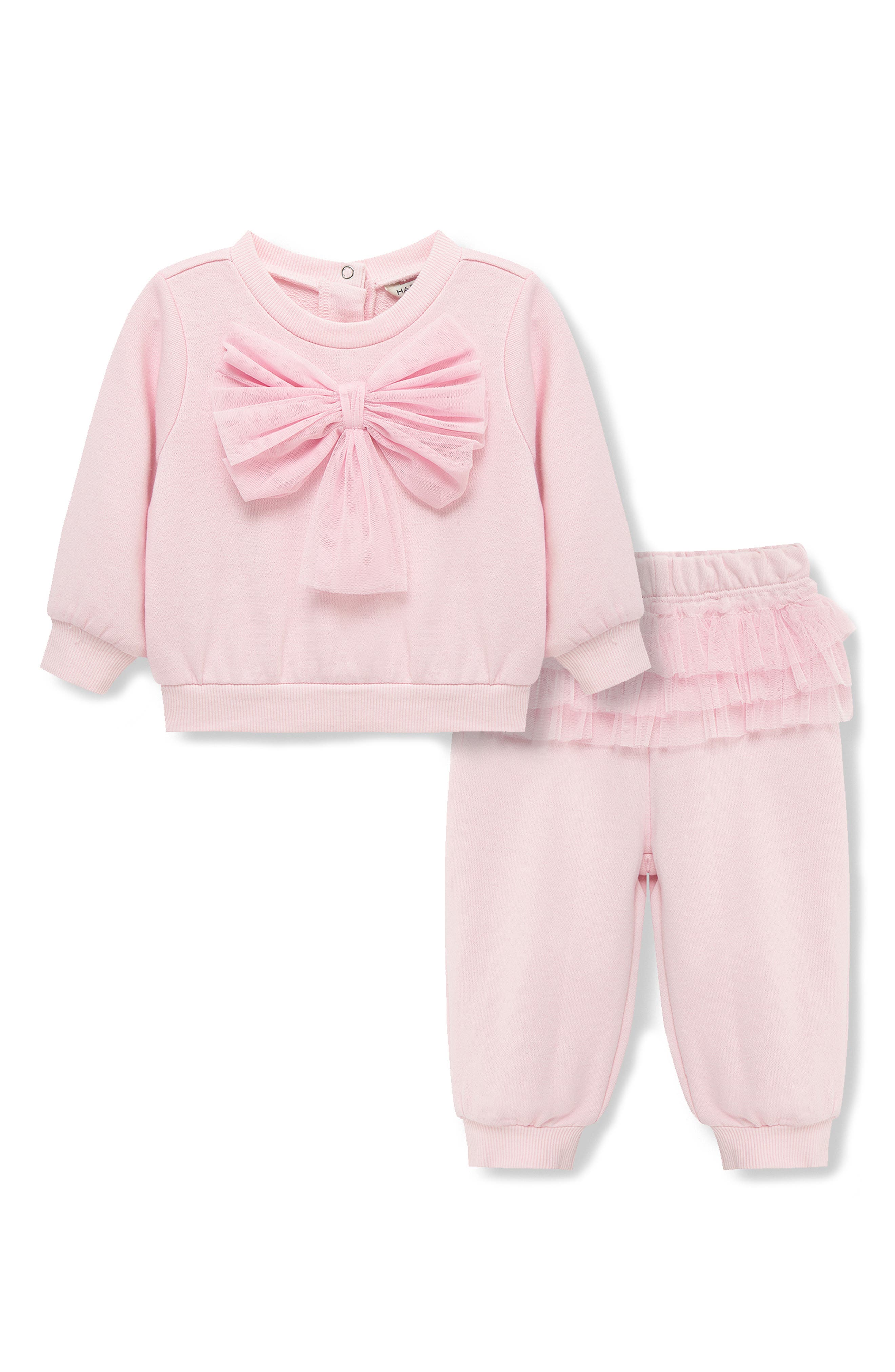 Habitual Kids Tulle Bow Sweatshirt & Ruffle Sweatpants Set
