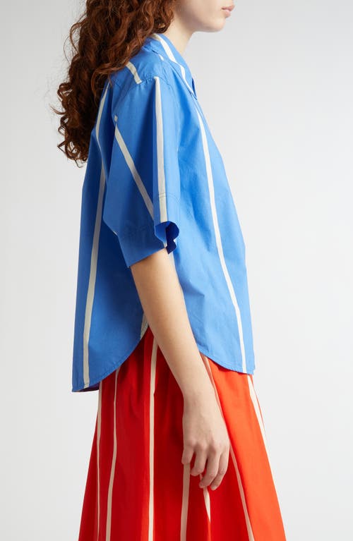 Marimekko Sinertävä Puhveli Stripe Organic Cotton Poplin Shirt In Blue/light Yellow