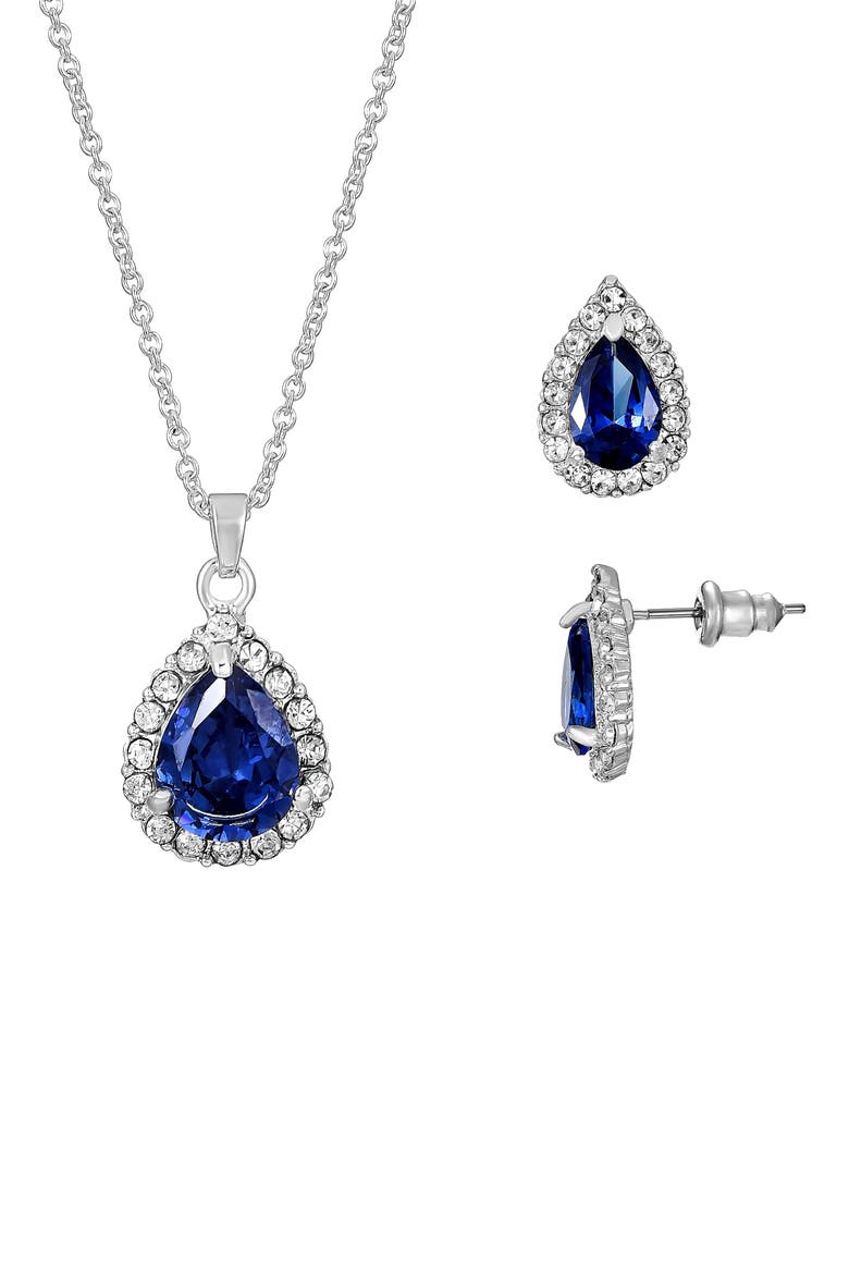 CZ Teardrop Pendant Necklace & Earrings Set, Alternate, color, SILVER
