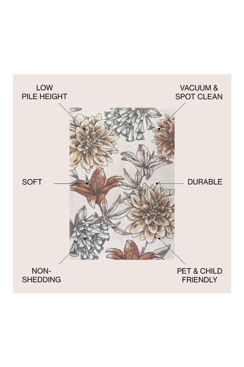 Giglio Modern Botanical Flower Area Rug, Alternate, color, Orange/Blue/Cream