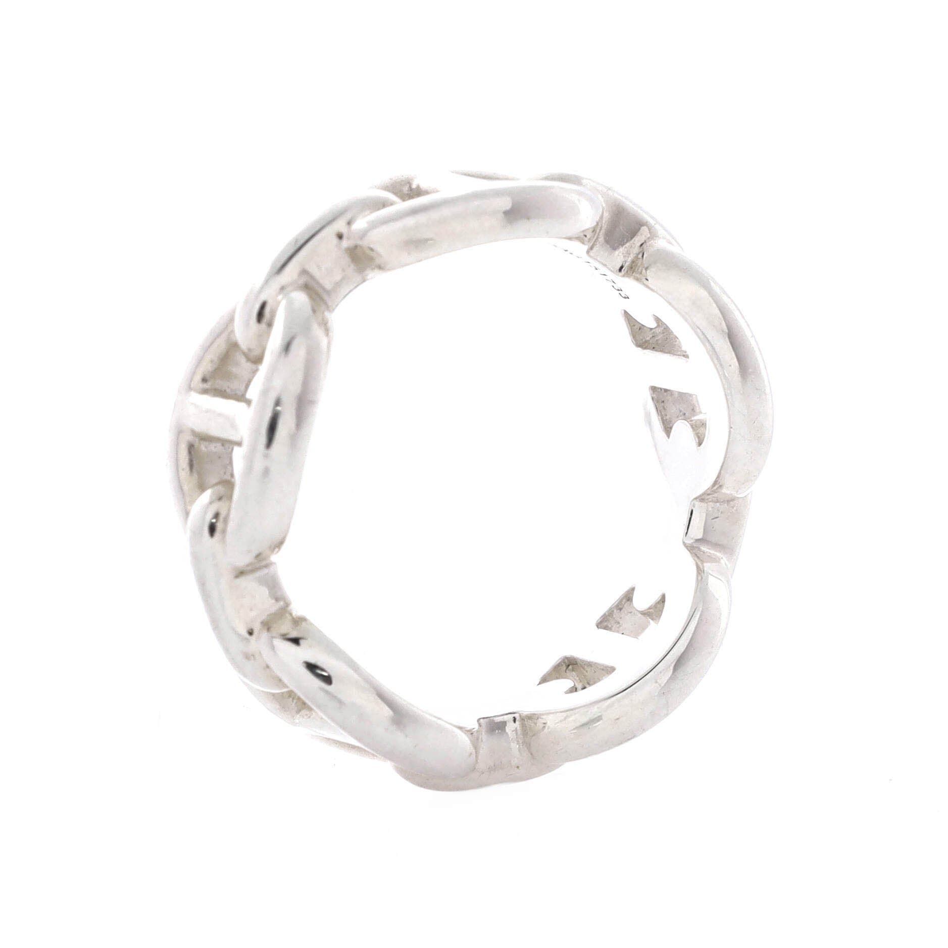 Pre-Owned Hermes Chaine d'Ancre Enchainee Ring Sterling Silver Small, Alternate, color, Silver