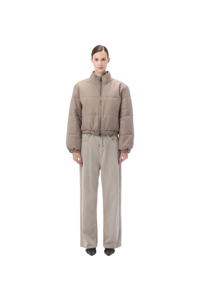 Cropped High-Neck Cashmere Jacket, Main, color, taupe
